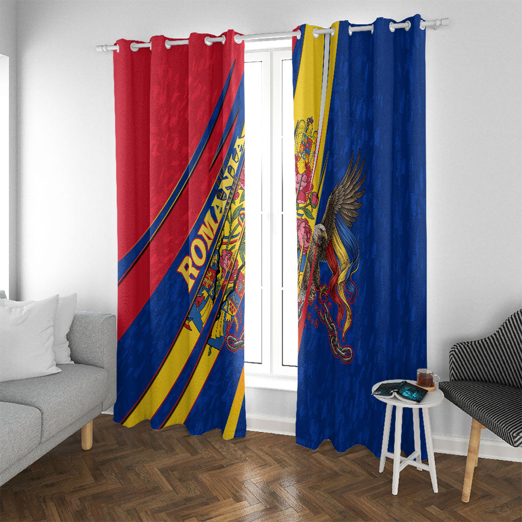 Romania Flag Day Window Curtain Libertate Ziua Drapelului - Eagle Patriotic Tricolor Floral