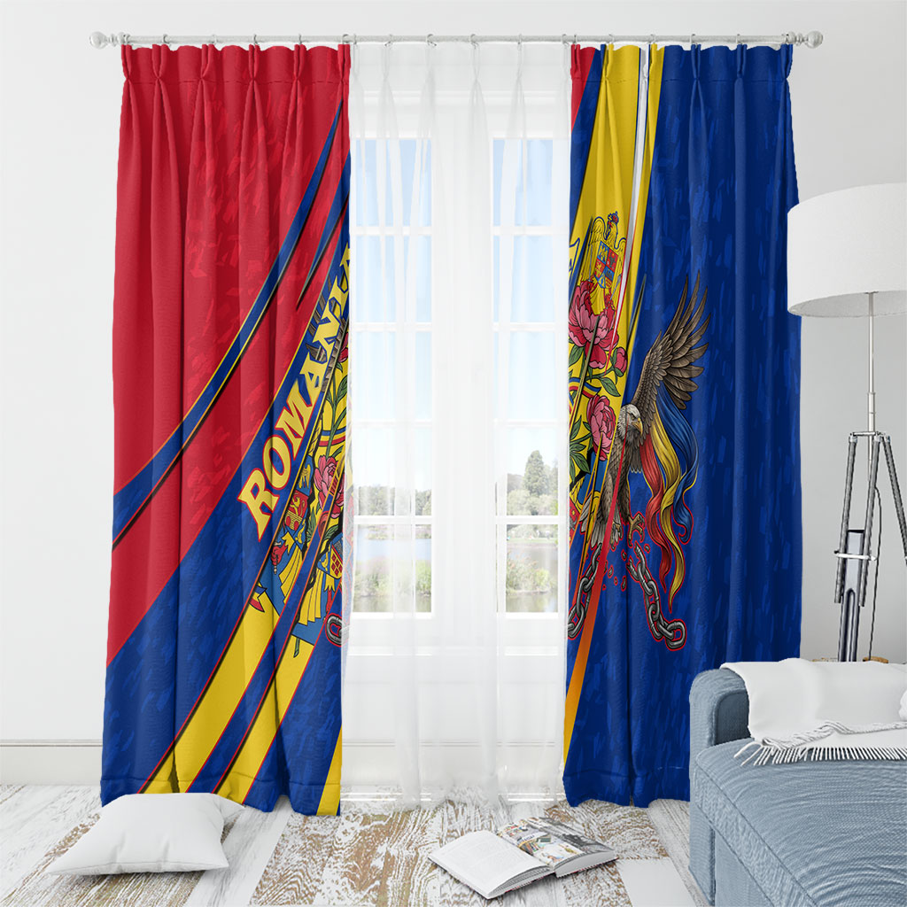 Romania Flag Day Window Curtain Libertate Ziua Drapelului - Eagle Patriotic Tricolor Floral