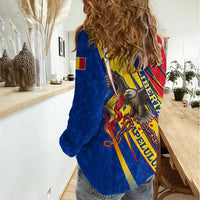 Romania Flag Day Women Casual Shirt Libertate Ziua Drapelului - Eagle Patriotic Tricolor Floral