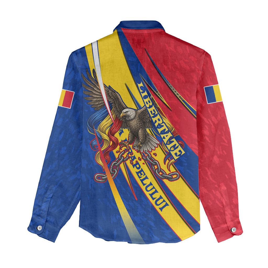 Romania Flag Day Women Casual Shirt Libertate Ziua Drapelului - Eagle Patriotic Tricolor Floral
