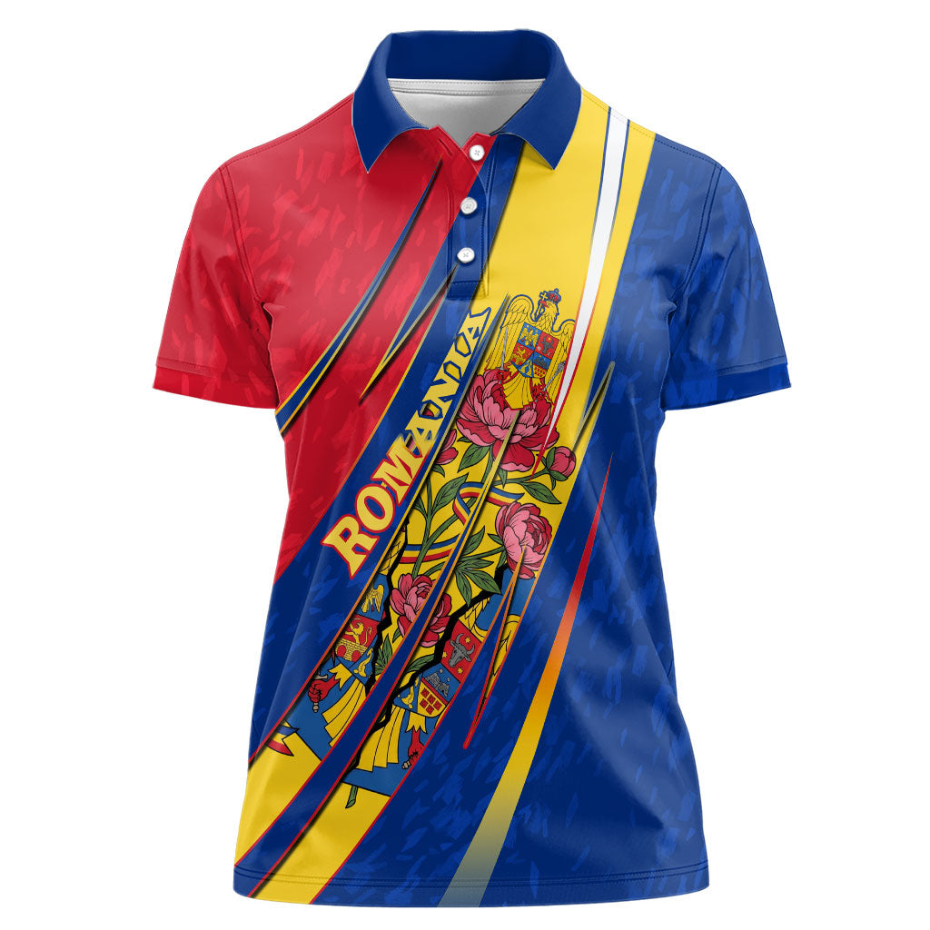 Romania Flag Day Women Polo Shirt Libertate Ziua Drapelului - Eagle Patriotic Tricolor Floral