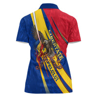 Romania Flag Day Women Polo Shirt Libertate Ziua Drapelului - Eagle Patriotic Tricolor Floral