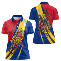 Romania Flag Day Women Polo Shirt Libertate Ziua Drapelului - Eagle Patriotic Tricolor Floral