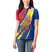 Romania Flag Day Women Polo Shirt Libertate Ziua Drapelului - Eagle Patriotic Tricolor Floral