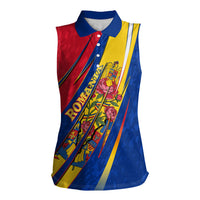Romania Flag Day Women Sleeveless Polo Shirt Libertate Ziua Drapelului - Eagle Patriotic Tricolor Floral