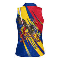 Romania Flag Day Women Sleeveless Polo Shirt Libertate Ziua Drapelului - Eagle Patriotic Tricolor Floral