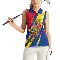 Romania Flag Day Women Sleeveless Polo Shirt Libertate Ziua Drapelului - Eagle Patriotic Tricolor Floral