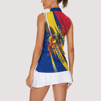 Romania Flag Day Women Sleeveless Polo Shirt Libertate Ziua Drapelului - Eagle Patriotic Tricolor Floral