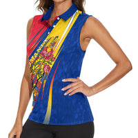 Romania Flag Day Women Sleeveless Polo Shirt Libertate Ziua Drapelului - Eagle Patriotic Tricolor Floral