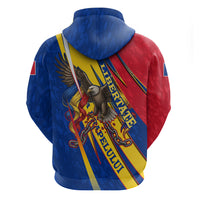 Romania Flag Day Zip Hoodie Libertate Ziua Drapelului - Eagle Patriotic Tricolor Floral
