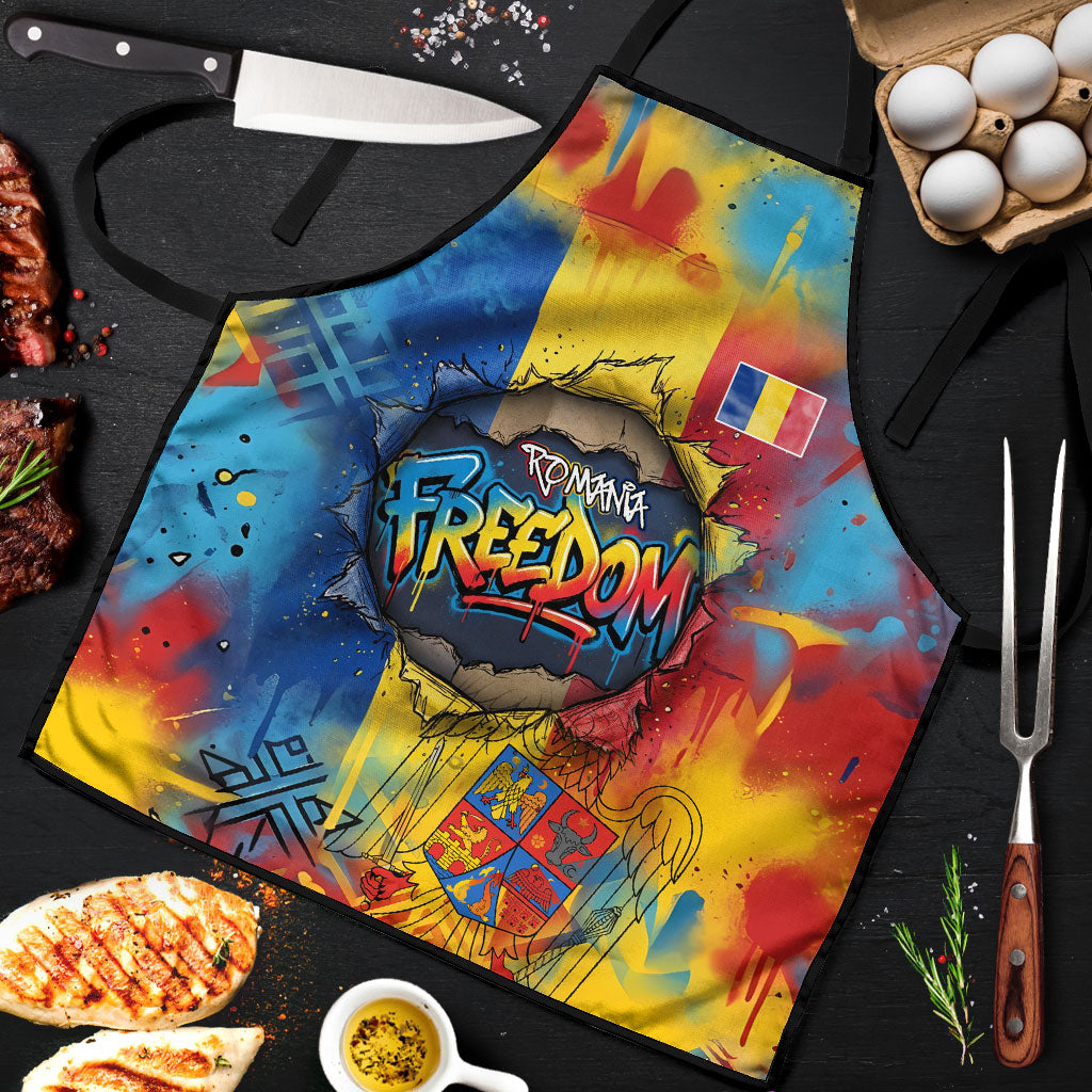 Romania Freedom Apron Flag Day June 26 - Raised Fist - Graffiti Style