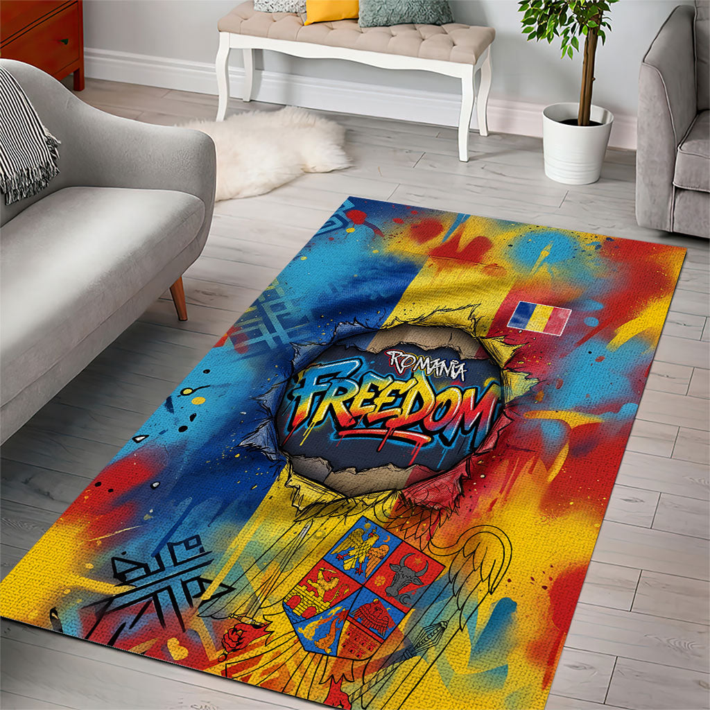 Romania Freedom Area Rug Flag Day June 26 - Raised Fist - Graffiti Style