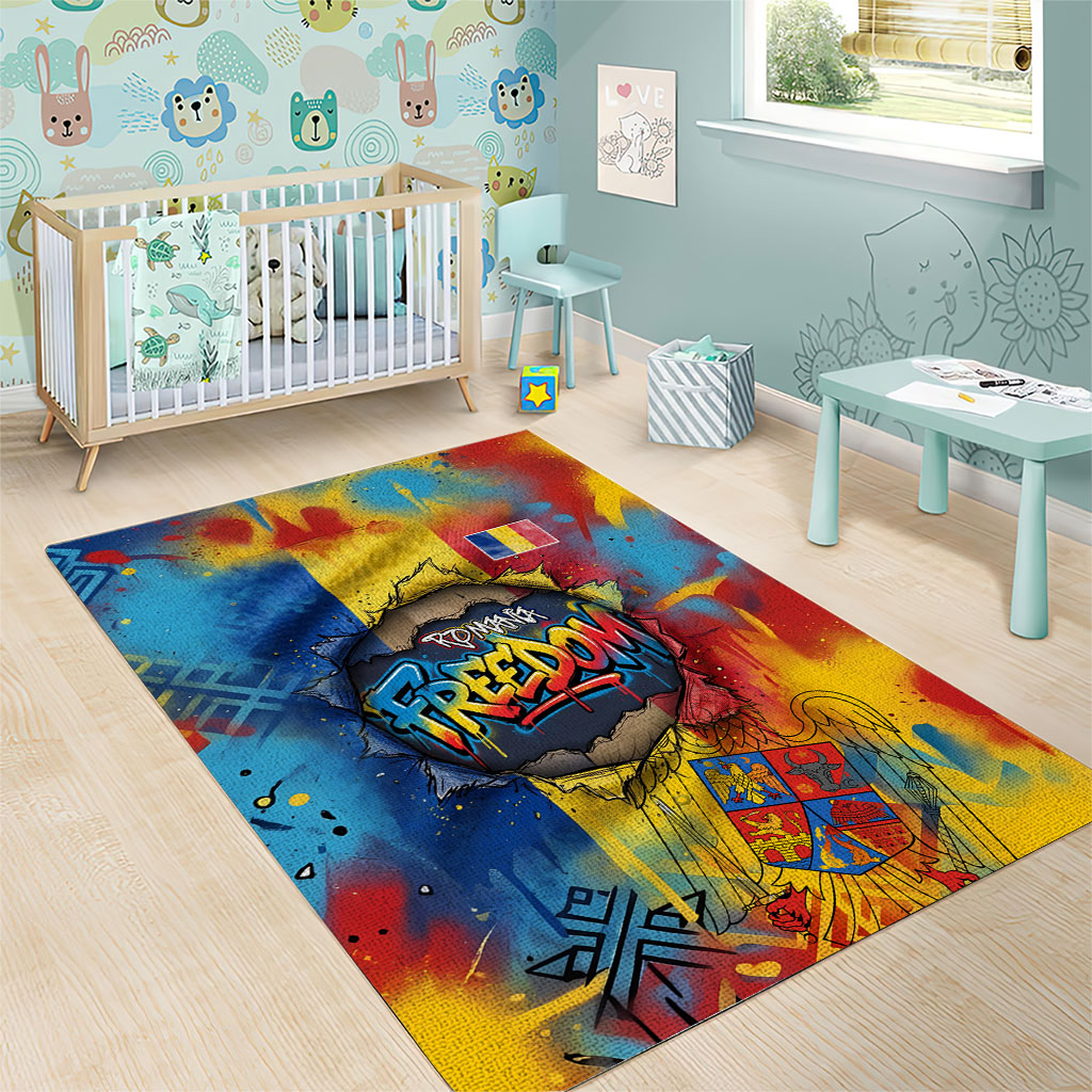 Romania Freedom Area Rug Flag Day June 26 - Raised Fist - Graffiti Style
