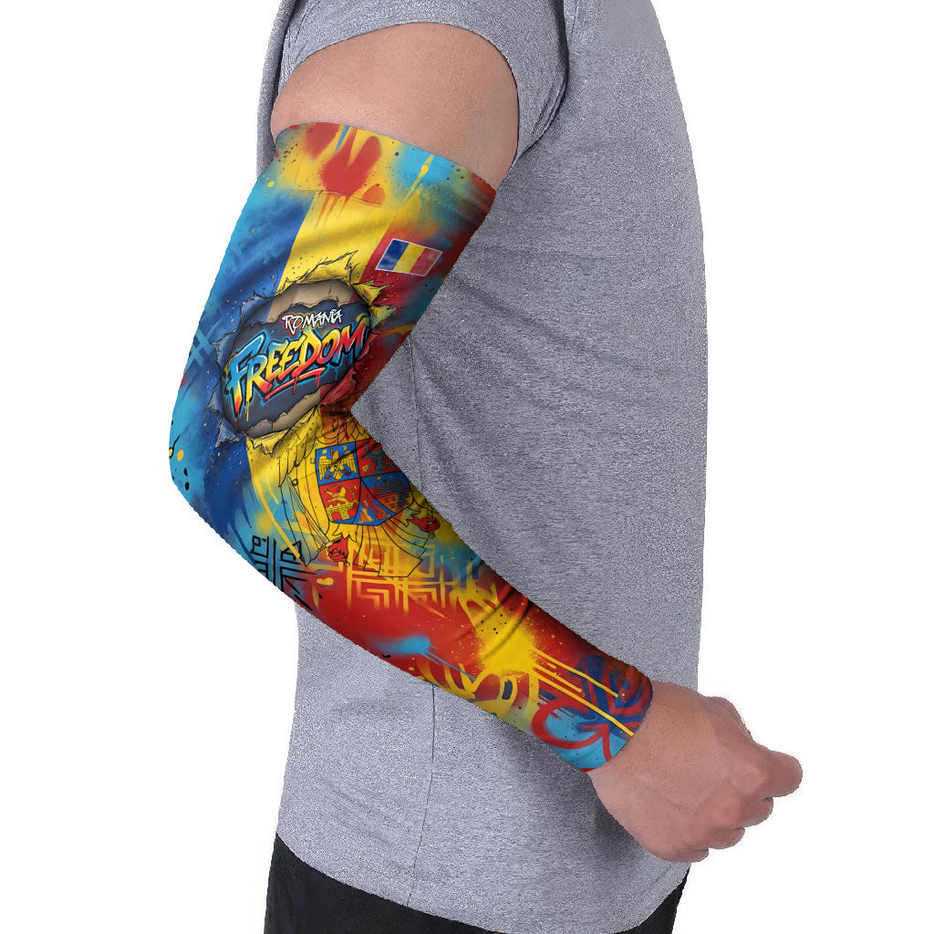 Romania Freedom Arm Sleeves Flag Day June 26 - Raised Fist - Graffiti Style