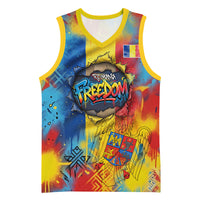 Romania Freedom Basketball Jersey Flag Day June 26 - Raised Fist - Graffiti Style