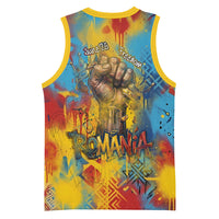 Romania Freedom Basketball Jersey Flag Day June 26 - Raised Fist - Graffiti Style