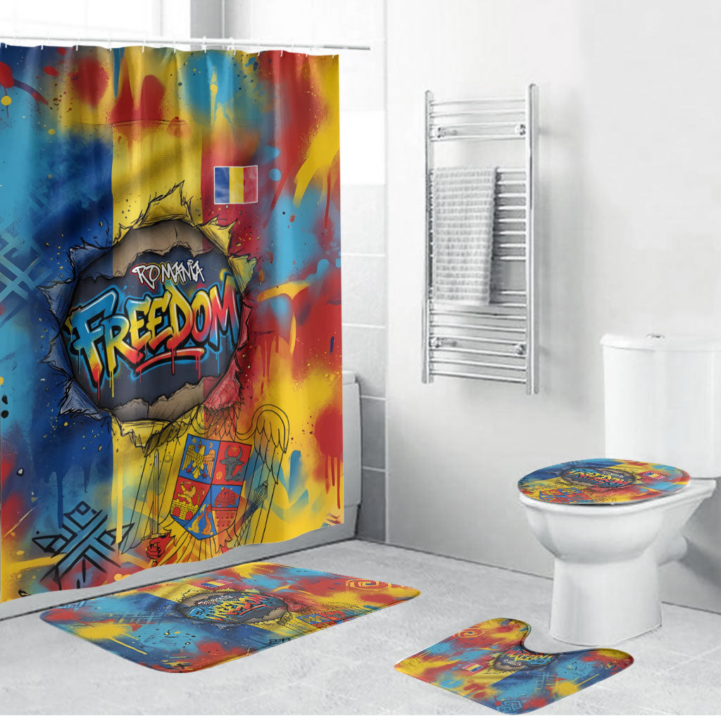 Romania Freedom Bathroom Set Flag Day June 26 - Raised Fist - Graffiti Style