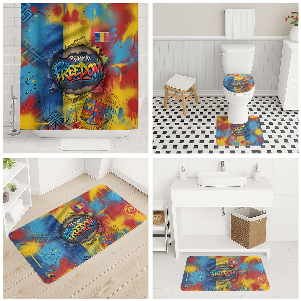 Romania Freedom Bathroom Set Flag Day June 26 - Raised Fist - Graffiti Style