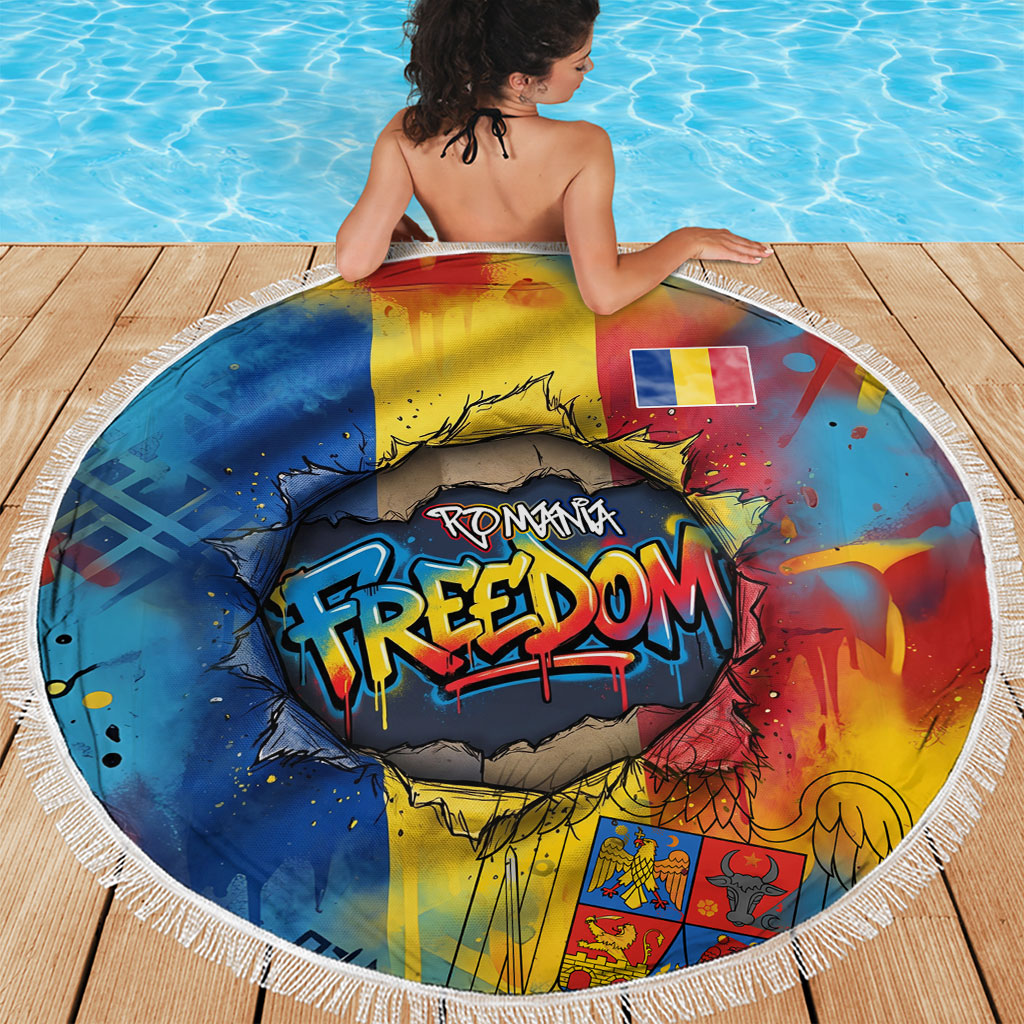 Romania Freedom Beach Blanket Flag Day June 26 - Raised Fist - Graffiti Style