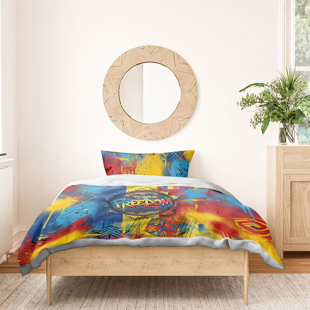 Romania Freedom Bedding Set Flag Day June 26 - Raised Fist - Graffiti Style