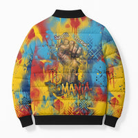 Romania Freedom Bomber Puffer Jacket Flag Day June 26 - Raised Fist - Graffiti Style
