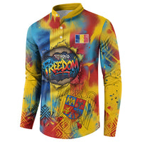 Romania Freedom Button Sweatshirt Flag Day June 26 - Raised Fist - Graffiti Style