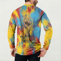 Romania Freedom Button Sweatshirt Flag Day June 26 - Raised Fist - Graffiti Style