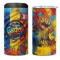Romania Freedom 4 in 1 Can Cooler Tumbler Flag Day June 26 - Raised Fist - Graffiti Style