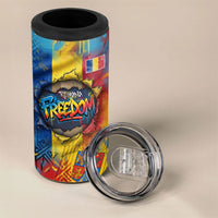 Romania Freedom 4 in 1 Can Cooler Tumbler Flag Day June 26 - Raised Fist - Graffiti Style