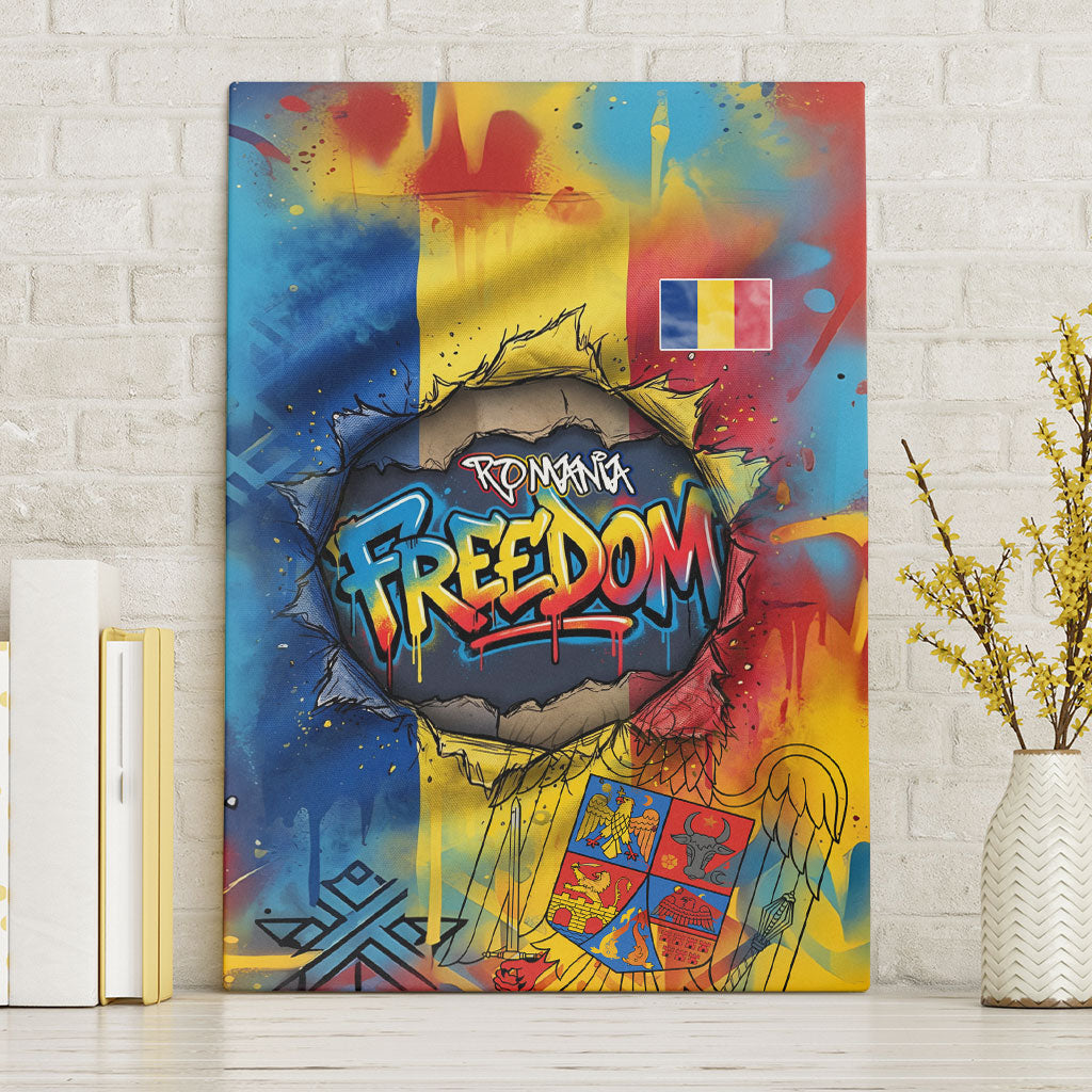 Romania Freedom Canvas Wall Art Flag Day June 26 - Raised Fist - Graffiti Style