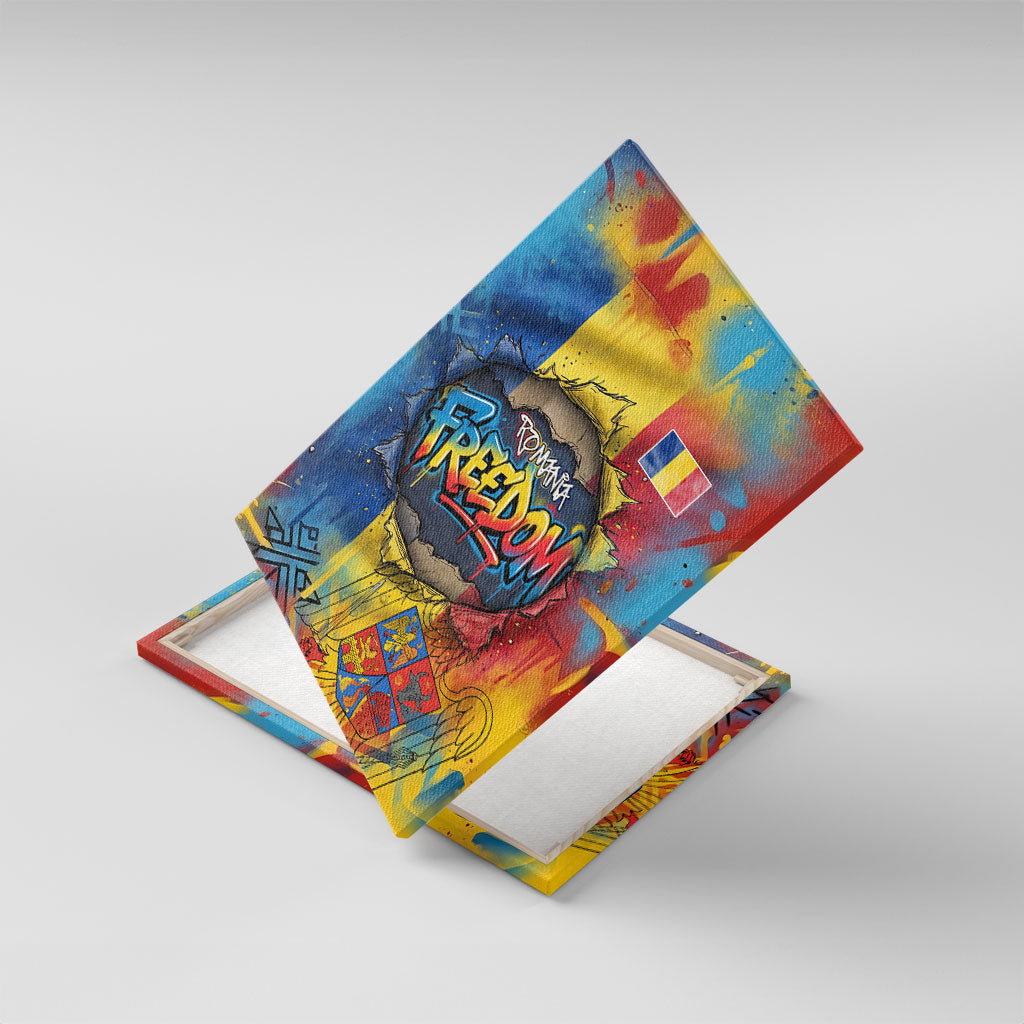 Romania Freedom Canvas Wall Art Flag Day June 26 - Raised Fist - Graffiti Style