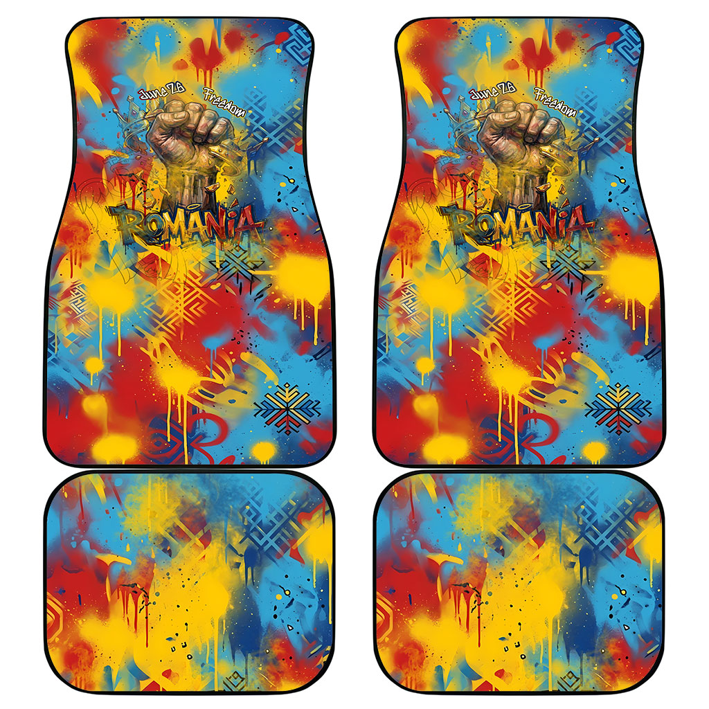Romania Freedom Car Mats Flag Day June 26 - Raised Fist - Graffiti Style