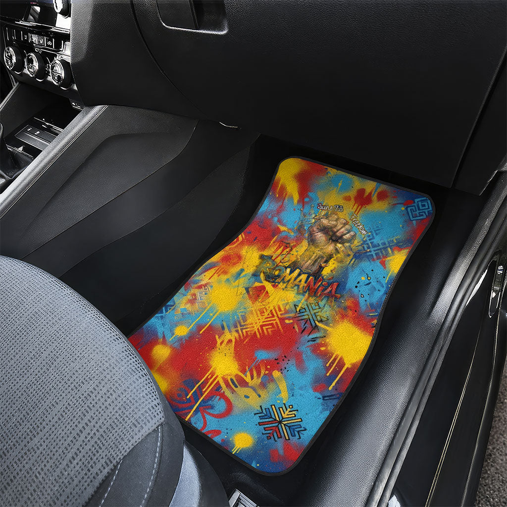 Romania Freedom Car Mats Flag Day June 26 - Raised Fist - Graffiti Style