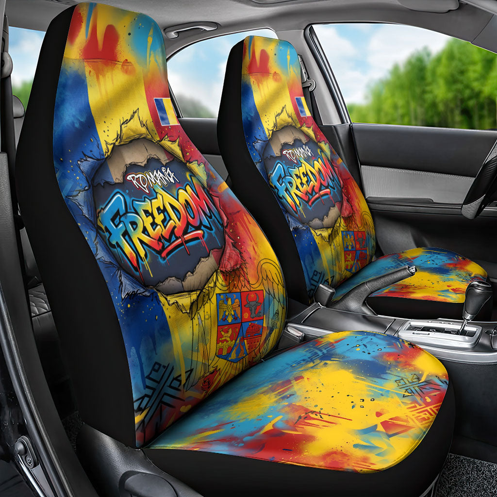 Romania Freedom Car Seat Cover Flag Day June 26 - Raised Fist - Graffiti Style