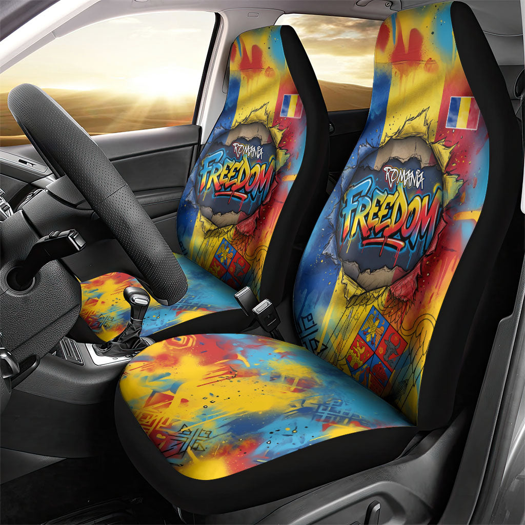 Romania Freedom Car Seat Cover Flag Day June 26 - Raised Fist - Graffiti Style
