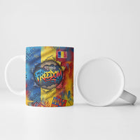 Romania Freedom Ceramic Mug Flag Day June 26 - Raised Fist - Graffiti Style