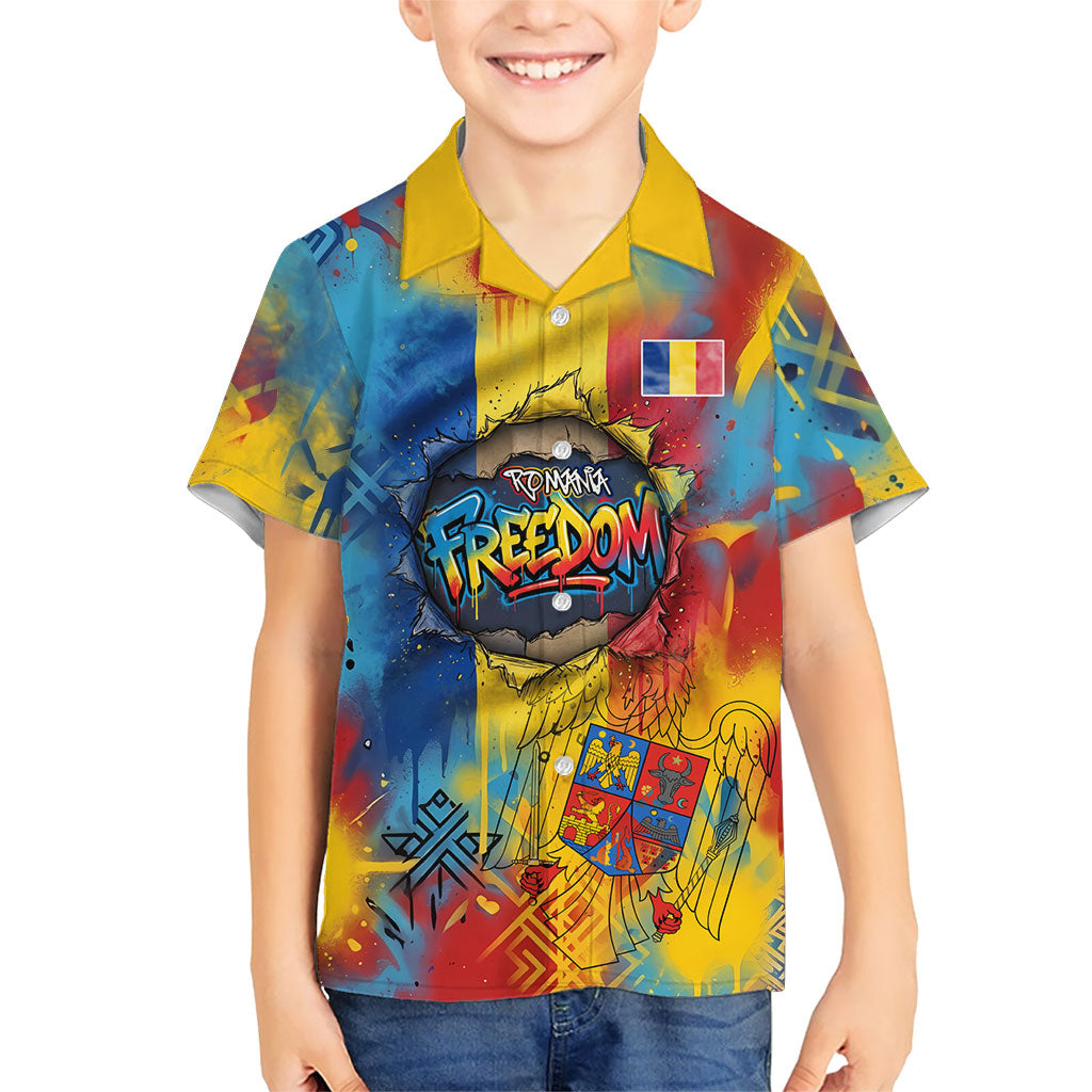 Romania Freedom Hawaiian Shirt Flag Day June 26 - Raised Fist - Graffiti Style