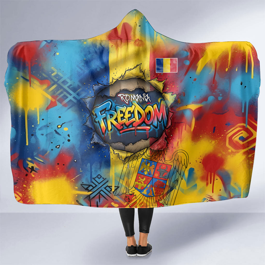 Romania Freedom Hooded Blanket Flag Day June 26 - Raised Fist - Graffiti Style