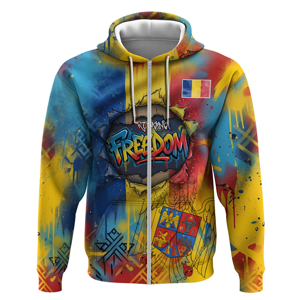 Romania Freedom Hoodie Flag Day June 26 - Raised Fist - Graffiti Style