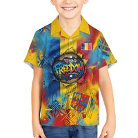 Romania Freedom Kid Hawaiian Shirt Flag Day June 26 - Raised Fist - Graffiti Style
