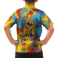 Romania Freedom Kid Hawaiian Shirt Flag Day June 26 - Raised Fist - Graffiti Style