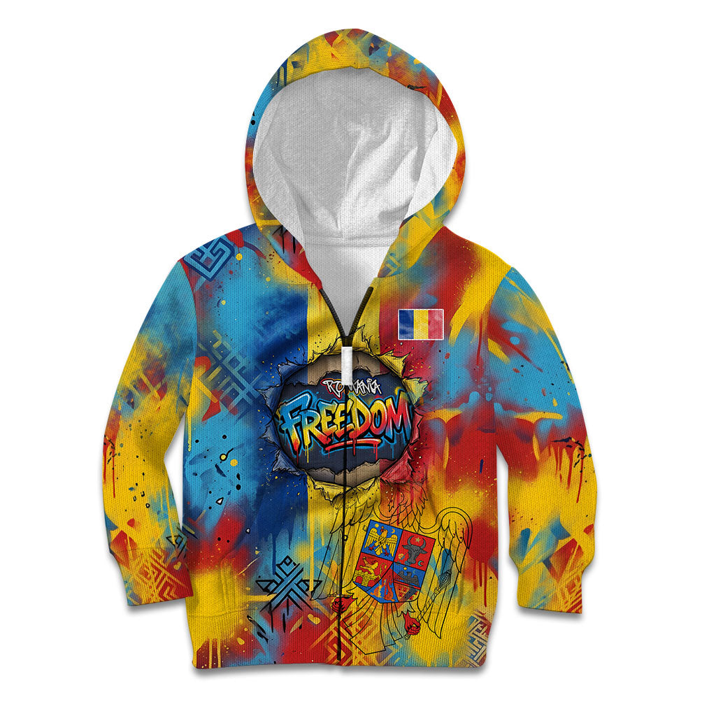 Romania Freedom Kid Hoodie Flag Day June 26 - Raised Fist - Graffiti Style