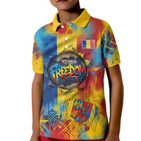 Romania Freedom Kid Polo Shirt Flag Day June 26 - Raised Fist - Graffiti Style