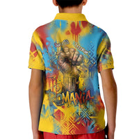 Romania Freedom Kid Polo Shirt Flag Day June 26 - Raised Fist - Graffiti Style