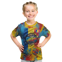 Romania Freedom Kid T Shirt Flag Day June 26 - Raised Fist - Graffiti Style
