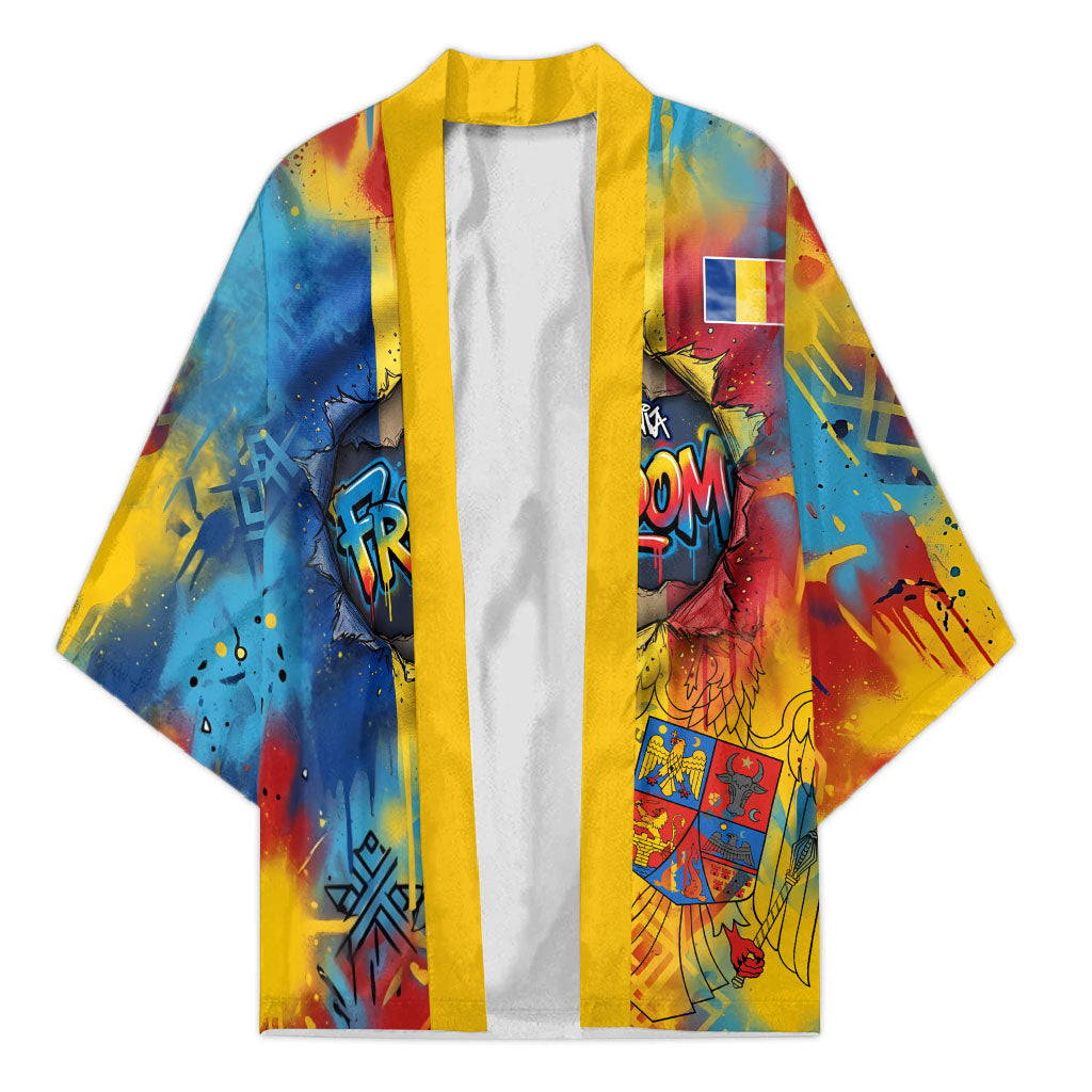 Romania Freedom Kimono Flag Day June 26 - Raised Fist - Graffiti Style