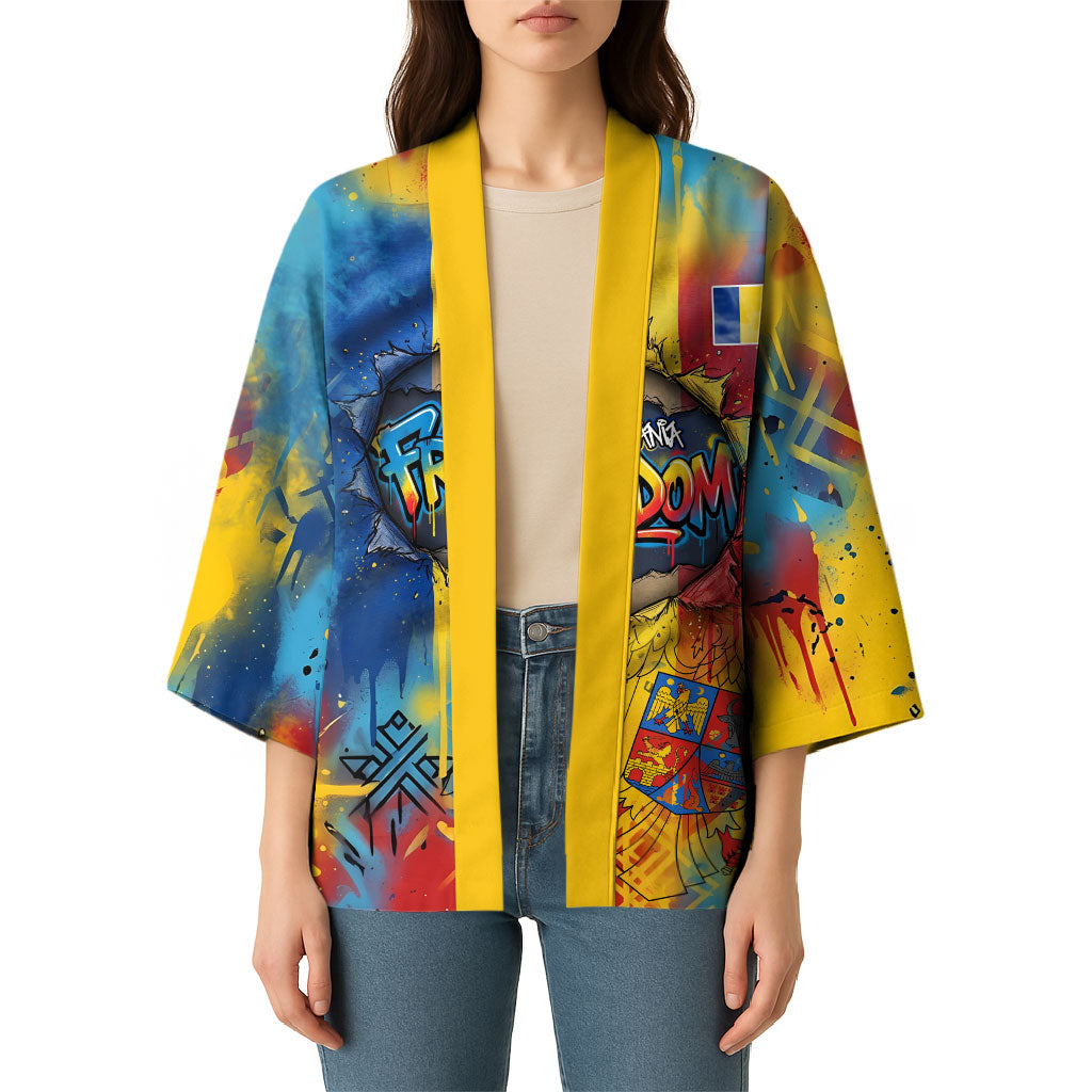 Romania Freedom Kimono Flag Day June 26 - Raised Fist - Graffiti Style