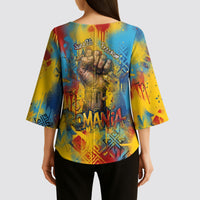 Romania Freedom Kimono Sleeve Blouse Flag Day June 26 - Raised Fist - Graffiti Style