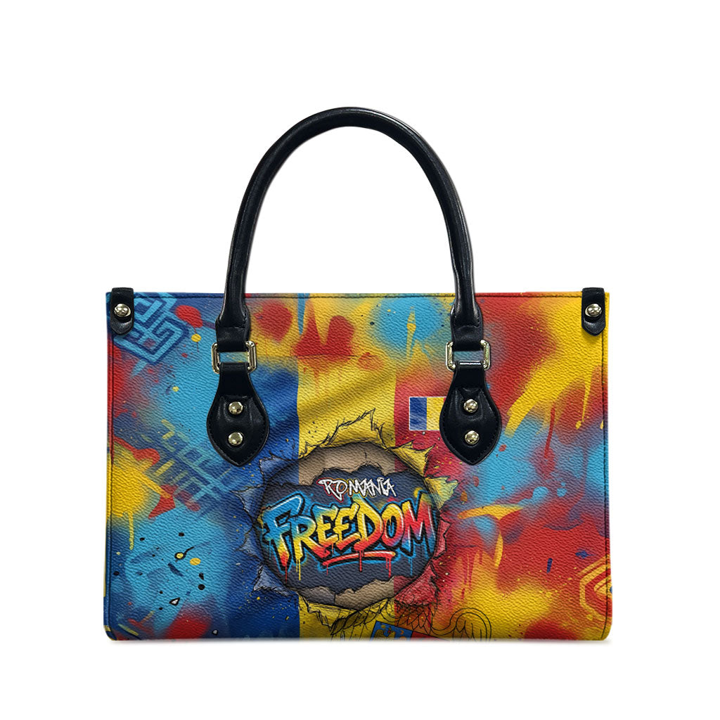 Romania Freedom Leather Bag Flag Day June 26 - Raised Fist - Graffiti Style