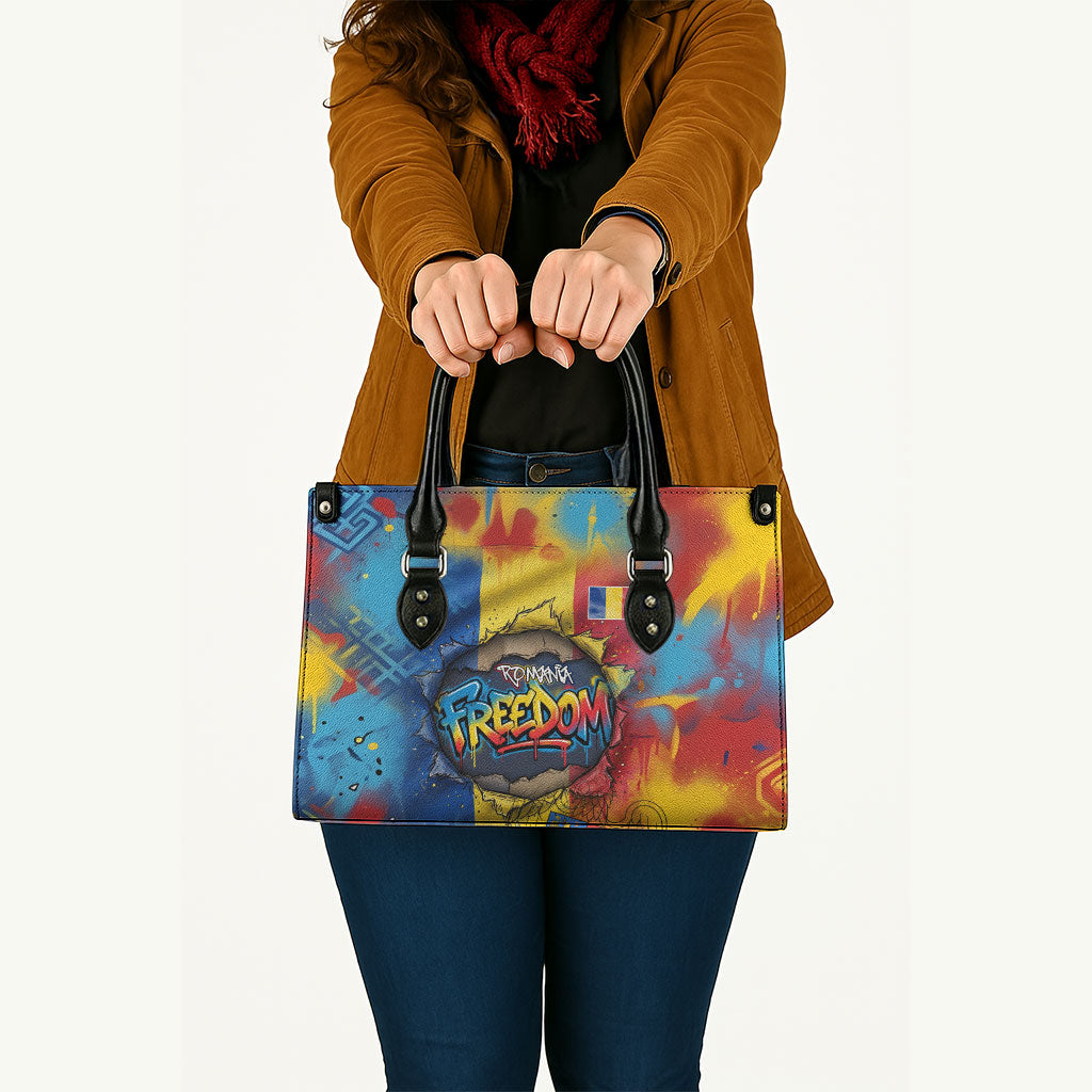 Romania Freedom Leather Bag Flag Day June 26 - Raised Fist - Graffiti Style